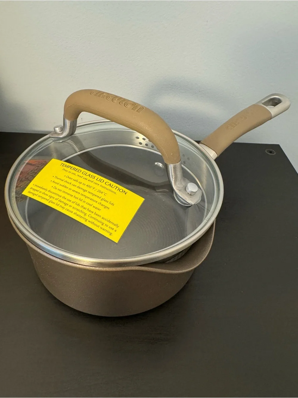 Circulon Premier Professional 1 QT Saucepan nonstick glass straining lid bronze